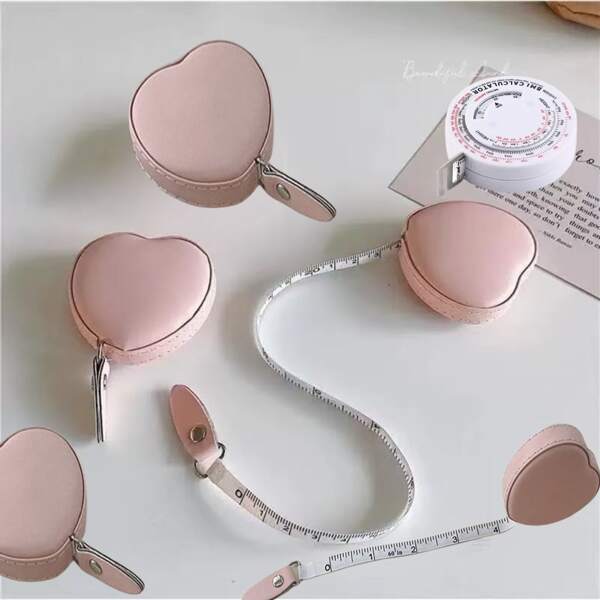 Heart Shape Tape Measure Retractable Measuring For Body Fabric Sewing Tailor Cloth Knitting Craft Weight Loss Measurements Retractable Pink Double Scales Rulers 1 Pack