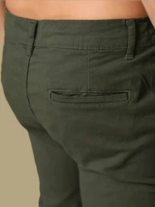 Men's Tailored Twill Trousers, Sporty Fine, Knife Pocket, Built-In Pocket - GREEN - View 3