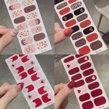 6 Sheets Valentine's Day Gel Nail Stickers Star Bow Red Pink Colour Heart Self Adhesive Design Romantic Glitter Full Wrap Gel Nail Strips For Women DIY