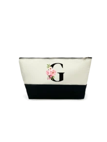 1个字母印花拼接女士手提包/化妆包，教师节礼物，可重复使用手拿包，简约大容量女士旅行化妆包，多功能便携女士礼品，休闲收纳袋，全新购物理想之选，男女通用，情侣款，日常使用，节日，返校季