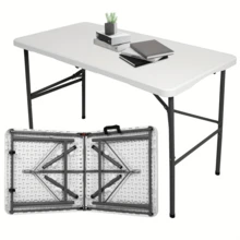 4FT/6FT Plastic Folding Table, Shooting Table, HDPE Portable Picnic Table Outdoor, For Camping, Party, Wedding, Picnic, With Lock, Handle - White - White - View 4