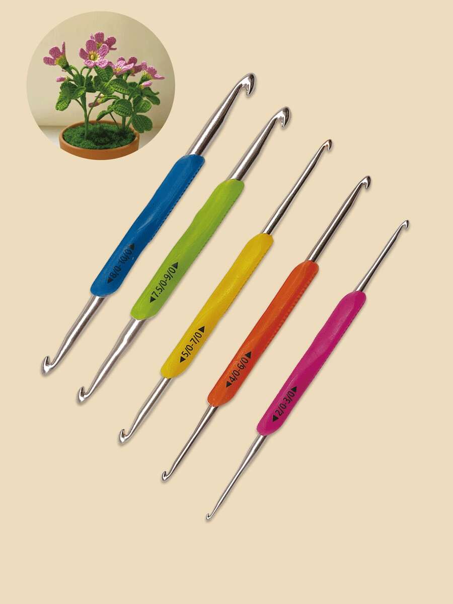 TPR Soft Rubber Double-Ended Crochet Hooks, Ergonomic 2-In-1 Handle Design, Non-Slip, Multiple Sizes, Suitable For Knitting Projects - Multicolor - View 1