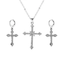 Fashion Women Crystal Cross Pendant Necklace For Women Girl Chain Punk Party Jewelry - Earrings+Necklace Set - View 1