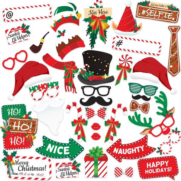 38pcs Christmas Photo Props, Christmas Party Decorations, Christmas Party Gifts And Supplies, Christmas Photo Booth Props, Christmas Table Decor Accessories
