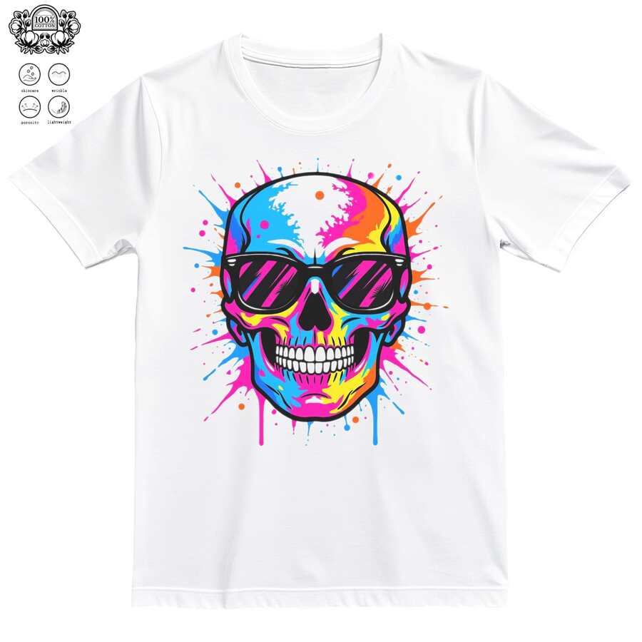 Paint Splatter Paint-DR-Ip Skull T-Shirt,220G Heavyweight 100% Cotton Unisex T-Shirt.Spring & Summer & Fall Clothes For Women & Men. This Heavy-Duty Shirt Combines Luxury Softness With Solid Structure. The Thick, Breathable Fabric Resists Sinkage And Fading While Providing All-Day Comfort. I For Streetwear,Festival, Workwear, Or Casual Looks, This Is A Must-Have For Anyone Who Loves Durable, Stylish Basics. - 白色17 - 查看 1