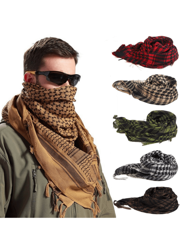 Pañuelo de gasa con estampado de pata de gallo, pañuelo árabe para la cabeza, pañuelo militar táctico con flecos para exteriores, pañuelo del desierto
