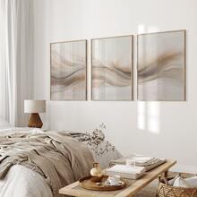 3Pcs/Set Optinal Frame Neutral Abstract Beige Canvas Poster, Modern Minimalist Art, Brush Strokes Wall Art, Boho Artwork Wall Painting For Gift, Living Room, Bedroom, Office, Bathroom, Home And Dormitory Decoration