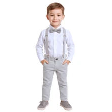 Gray Outfit With White Boy Social - Baptism Festa Pajem - 灰色 - 查看 2