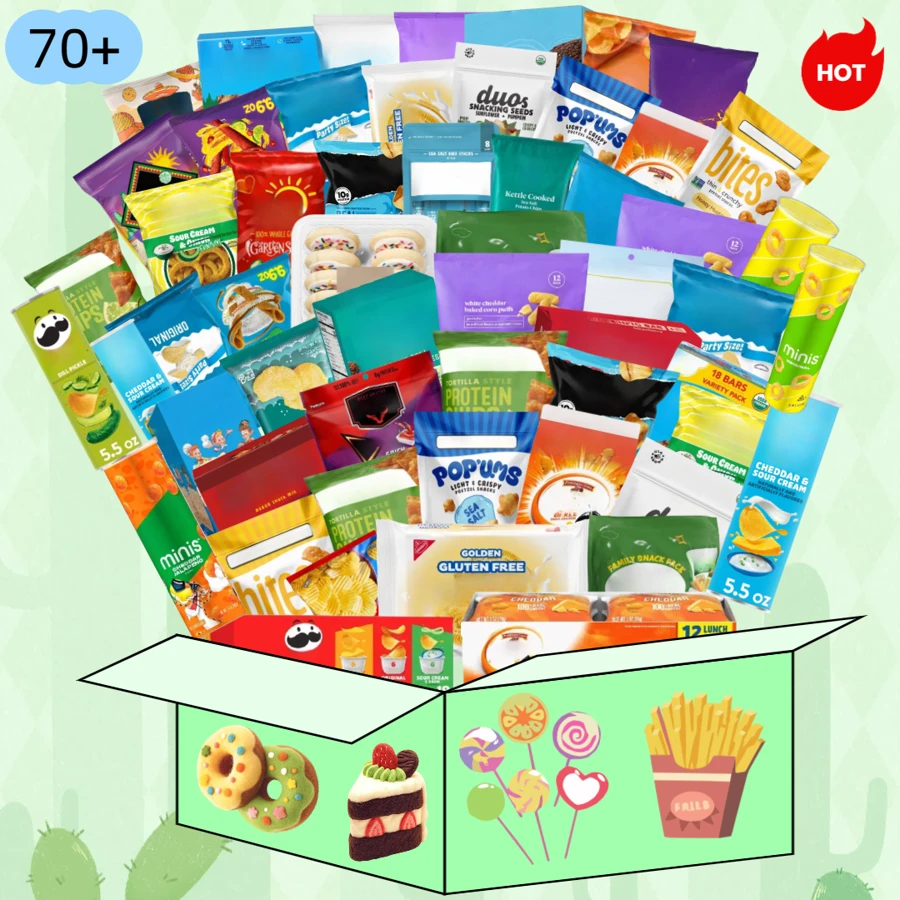 The Snack Box King Is Here! 70+ Kinds Of Snacks Will Be Randomly Delivered - Crunchy Potato Chips, Gooey Chocolate With Filling, Delicious Cookies, Ready-To-Eat Convenient Snacks, Soft And Fluffy Comforting Pastries... Sweet Lovers And Salty Lovers Will Both Love Them. All Imported Top-Quality Products And Popular Hits Are Included. You Name It, Almost All The Delicious Treats Are Hidden In This Box! The Entire Box Of Snacks Is Extremely Value For Money. Whether You Want To Stock Up On Snacks To Satisfy Your Cravings For Yourself Or Give Them As Gifts To Friends, It's An Excellent Choice!