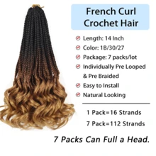 Curly Crochet Hair For Women Goddess Box Braids Crochet Hair Pre Looped French Curl Braiding Hair Crochet Braids 14/18/24 Inch 1/7 Packs French Curls Braids Layered Knotless Braids Hair Extensions, 1B/30/27