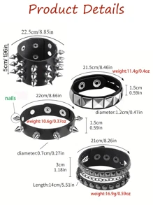 1/4 pièces Set de bracelets  clouté punk - Bracelets en PU fait main avec clous, style piqué, style emo des années 80 pour hommes et femmes, bracelets PU avec rivets pour fête, cadeaux, bal de promo, Halloween