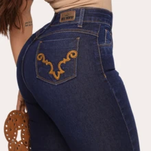 Women's Embroidered Flare Country Rodeio Jeans With Elastane High Waist - Vaqueros campestres con bordado mediano - Ver 4