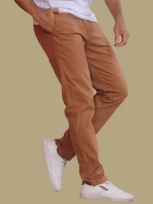 Men's Tailored Twill Trousers, Sporty Fine, Knife Pocket, Built-In Pocket - 焦糖 - 查看 1