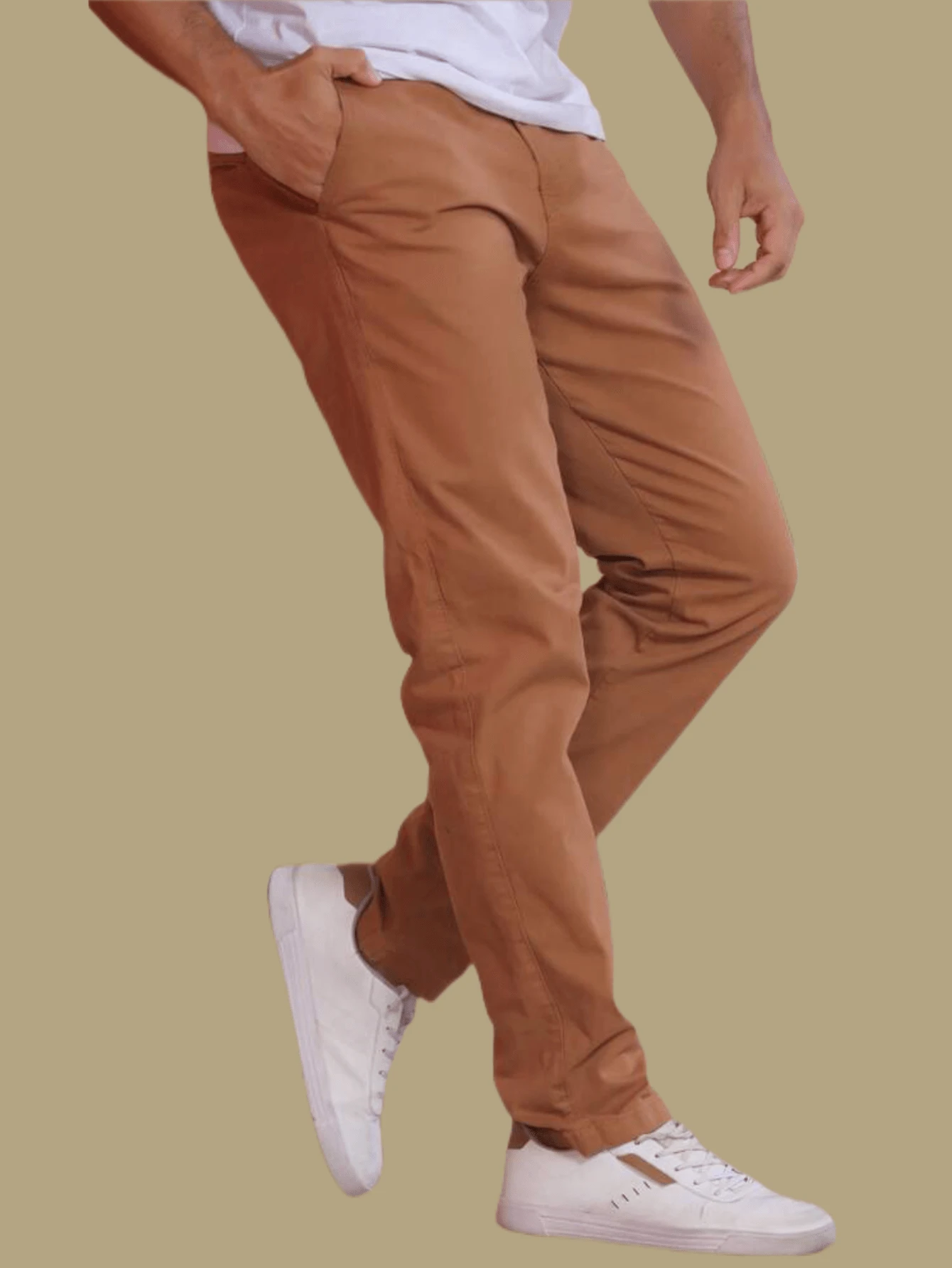 Men's Tailored Twill Trousers, Sporty Fine, Knife Pocket, Built-In Pocket - 焦糖 - 查看 1