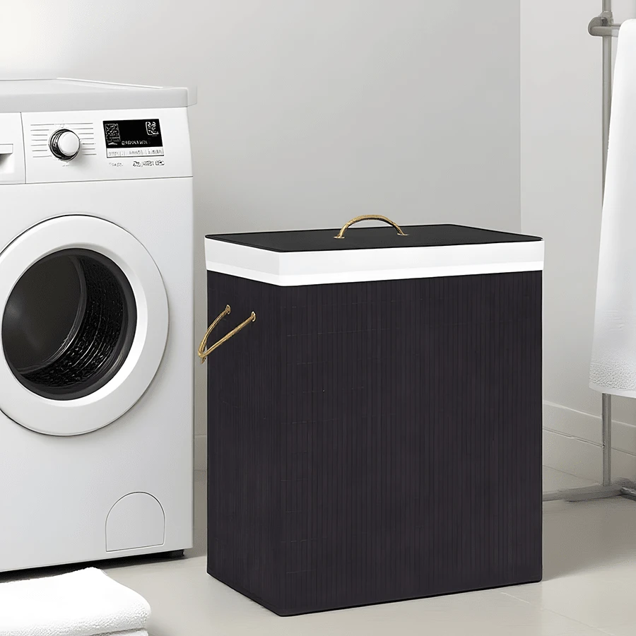 Deboola Laundry Basket With Lid 100L Bamboo Laundry Chest With 2 Compartments, Laundry Collector With Removable And Washable Inner Bag, Laundry Baskets For Laundry Room, Bedroom, Bathroom, 52 X 32 X 62.5 Cm - Black - 320746 - View 1
