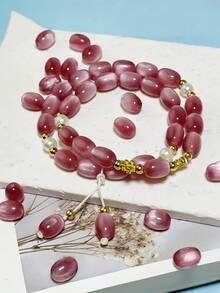 100pcs Cat Eye Jujube Beads, Oval Beads For DIY Bracelets, Necklaces, Hanging Ropes, Suitable For DIY Jewelry Accessories, Home Decor, Arts And Crafts, Jewelry Making - Multicolor - View 7