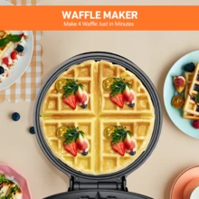 CACHOO Waffle Maker, 8'' 4-Slice, 1000W Powerful Fast Heating, Non-Stick Coating, Easy To Clean, Cool-Touch Handle, Indicator Lights, Perfect For Breakfast & Snacks,304 Stainless Steel - Xem 6