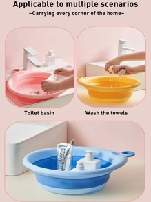 Sanrio Character 多功能折叠式脸盆，PP + PVC 材质，耐用轻便，多种尺寸（小/中/大）和颜色可选，可折叠设计节省存储空间，易于折叠和展开，防漏结构，光滑边缘，使用轻柔，多功能用于洗脸、洗碗 - 彩色 - 查看 8