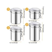 1pc/4pcs Stainless Steel Airtight Food Storage Container Set, With Clear Lids, Kitchen Counter Sugar, Flour, Tea, Candy, Cookie, Spice Containers, Seasoning And Spice Tools