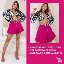 Shorts Moda Feminina Verao Tendencia Cintura Alta - Fúcsia - Visão 2