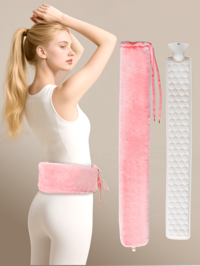 1pc 2000ml Long-Shaped Hot Water Bag, Water-Filling Hand Warmer, Safe, Durable, Anti-Explosion, Winter Warm Supplies For Hot Therapy Warm Girls Hot Compress, Warm Belly,Warm Shoulders, Warm Waist (Due To Different Batches, The Lines And Colors Of The Inner Liner May Vary. We Apologize For Any Inconvenience Caused,Silk Ribbon Fabric Cover, Rib Color, Design Randomly Assorted) ﻿