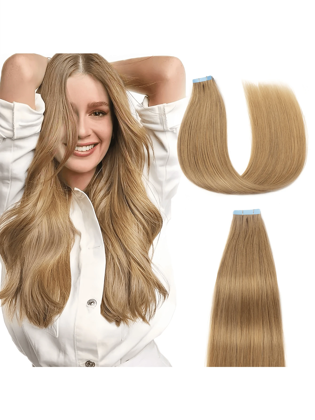 20pcs/30g Seamless Tape-In Hair Extensions, Real Human Straight Hair, Skin-Friendly, Self-Adhesive, Salon Quality, For Women, Suitable For Halloween Costumes