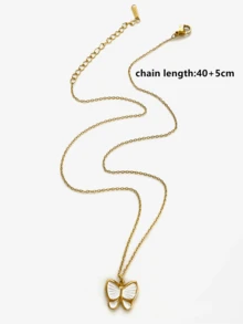 不锈钢防水不褪色可爱柔白滴油蝴蝶吊坠项链锁骨链，适合女士日常佩戴 - 金色 - 查看 3