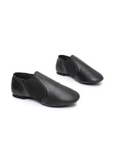 女士黑色手工爵士舞鞋，优质皮革鞋面，防滑透气绒面革衬里，EVA 耐磨鞋底，男女皆宜的流行爵士舞鞋一脚蹬款式，高品质舞鞋