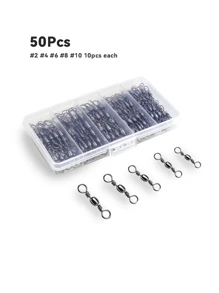 50/200pcs Durable Fish Hook Connector With Barrel Swivel And Snap For Freshwater And Saltwater Fishing, Premium Fishing Gear Equipment With Ball Bearing Swivels Snaps Connector For Quick Connect Fishing Lures,Black Nickel Copper 26-132Lb