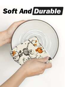 2pcs/4pcs/12pcs Halloween Skeleton & Witch Kitchen Towels, Halloween Pattern Dish Cloths, Halloween Home Decor, Halloween Kitchen Decor, Modern Style, Quick Dry, Super Absorbent Microfiber Material, Rectangular 40*60CM Digital Printing Pattern, Suitable For Autumn Kitchen Decor, Outdoor Party Decoration, Thanksgiving Gifts, Birthday Presents - Multicolor - View 6