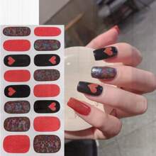 6 Sheets Valentine's Day Gel Nail Stickers Star Bow Red Pink Colour Heart Self Adhesive Design Romantic Glitter Full Wrap Gel Nail Strips For Women DIY