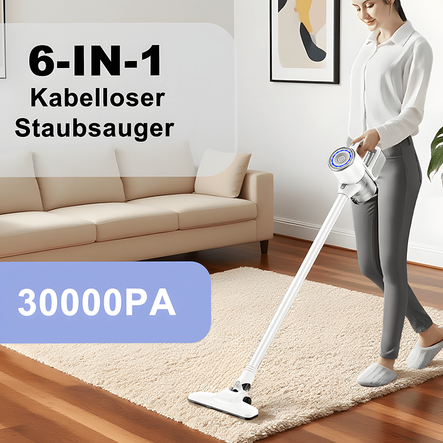 Deboola Aspirador de Mano con Potente Aspirador Doméstico sin Cable 30KPa Aspirador sin Cable Hasta 40min de Timing de Funcionamiento Aspirador de Varilla 6 en 1 para Suelos Duros/Alfombras/Pelos de alfombra