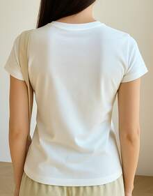 Camiseta de manga corta con estampado de MEXICANA de cuello redondo, playeras para mujer, blusas gráficas para mujer - Blanco - Ver 2