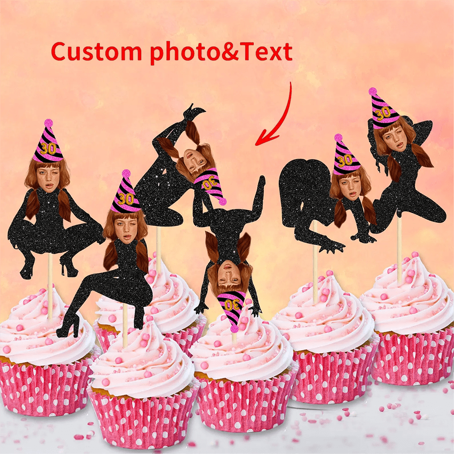 12 piezas de Decoraciones personalizadas para cupcakes con caras, Decoraciones para cupcakes de cumpleaños con caras, Decoraciones personalizadas para cupcakes de 40 cumpleaños con baile, Decoraciones divertidas para cupcakes de cumpleaños con caras como regalo para el esposo
