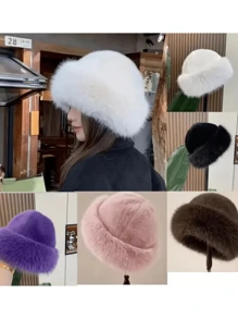 1 件女士冬季毛茸茸帽子，欧式和韩式保暖头饰，纯色可爱百搭，加厚设计