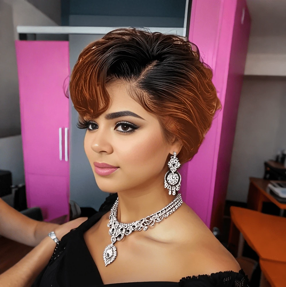 13*4 Lace Front Wigs Short Pixie Cut Wig Human Hair Wigs For Women 6inch Perfect For Daily Wear & Parties - S1/350 - 查看 1