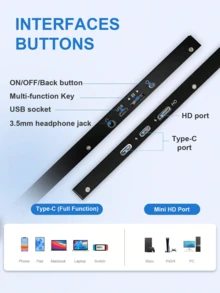 2K 14-Inch 60hz 2160*1440 Brightness 330cd/㎡ 100%SRGB HDR Built-In Speakers Ultra Slimr Gaming Portable Monitor Suitable For Laptops/Mobile Phones/PS Switch Second Monitor , Mini HD, No Adapter