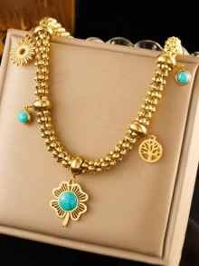 Women/Girls Stainless Steel Four-Leaf Clover Necklace, 14k Gold Minimalist Four-Leaf Clover Pendant - Four-Leaf Clover Necklace, Jewelry, Lucky Four-Leaf Clover Necklace, Birthday/Valentine's Day/Graduation Gift - Simple - View 9