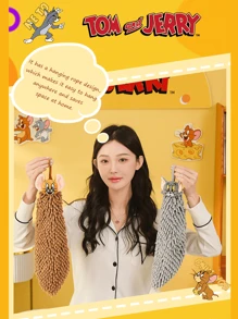 Tom and Jerry Chenille Hand Towel, Quick-Drying Super Absorbent Cute Cartoon Design for Kids & Adults, Soft Plush Material for Bathroom Kitchen Use, Ideal Gift for Cartoon Fans & Home Decor Enthusias with Fathect for Daily Cleaning & Hand Drying, Enhance Your Bathroom