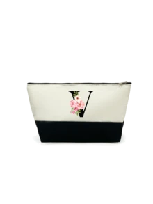 1个字母印花拼接女士手提包/化妆包，教师节礼物，可重复使用手拿包，简约大容量女士旅行化妆包，多功能便携女士礼品，休闲收纳袋，全新购物理想之选，男女通用，情侣款，日常使用，节日，返校季