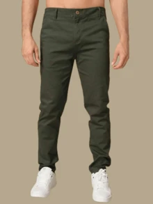 Men's Tailored Twill Trousers, Sporty Fine, Knife Pocket, Built-In Pocket - GREEN - View 4