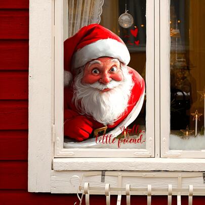 Adesivo per finestra in vetro con motivo visivo doppia faccia da 19,99*30,0 cm, adesivo decorativo natalizio per finestre di casa, decorazione natalizia per stanza DJ7560-NL con Babbo Natale finto, decorazione per pareti, adesivi per pareti, decorazione per soggiorno, adesivi personalizzati