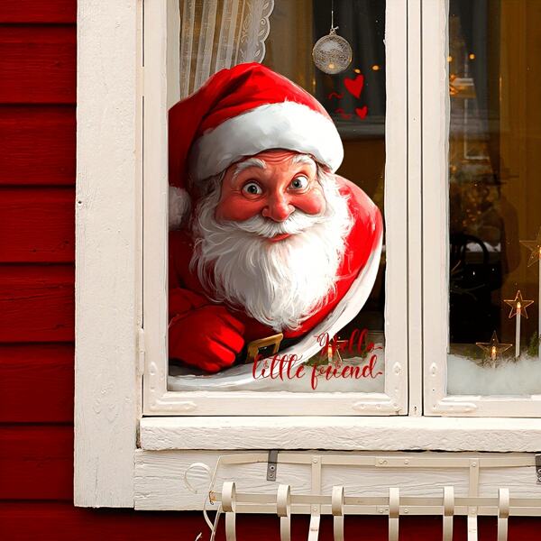 19.99*30.0cm Double-Sided Visual Pattern Glass Window Sticker, Home Window Christmas Decoration Sticker, DJ7560-NL Simulated Santa Claus Room Decor Home Decor Wall Decor Wall Stickers Stickers Living Room Decor Personalised Stickers