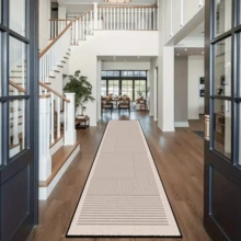 1pc Simple Striped Velvet Runner Rug, Living Room Rug, Dining Room Rug, Study Rug, Bedroom Rug, All Season Rug, New Arrival, Hot Selling, Machine Washable, Velvet Material, Skin-Friendly Soft, Suitable For Halloween, Gift, Celebration, Party, Trick Or Treat, Halloween Decor, Personalized Home, Fashion Home, Rugs Living Room, Runner Rug, Hallway Runner Rug, Rug, Kitchen Rug - Beige - View 12