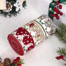 1pc New Santa Claus Head Woven Ribbon, Faux Linen Satin Ribbon, Edged Christmas Tree Decor Bow Pendant - Multicolor - View 7