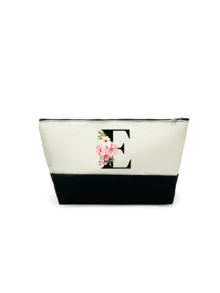 1个字母印花拼接女士手提包/化妆包，教师节礼物，可重复使用手拿包，简约大容量女士旅行化妆包，多功能便携女士礼品，休闲收纳袋，全新购物理想之选，男女通用，情侣款，日常使用，节日，返校季