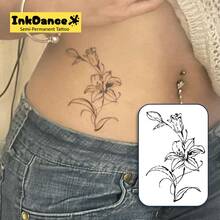 1套“精致莲花”革命性科技纹身贴纸，半永久纹身，花卉图案，临时纹身，持久耐用，女士仿真纹身，防水，逼真纹身效果，植物基，礼品码X022 - 黑色 - 查看 2