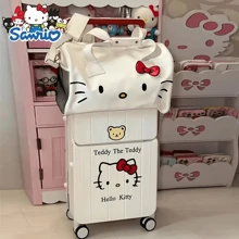 Sanrio 1 pièce Sac fourre-tout en peluche avec design de personnage de dessin animé Hello chat de Sanrio - Sac à bandoulière réglable pour femmes et filles - Sac de rangement de voyage avec coussin moelleux et sangle durable, pour vacances à la plage, collection de salle de bain, collection de chambre, grande capacité