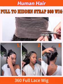 Invisible Drawstring 360 Full Lace Wig Straight Human Hair Wigs Hidden Adjustable Strap Can Make Ponytail And Bun 150% Density Transparent Lace Front Wig Pre-Plucked With Baby Hair Multicolor 18-36 Inch For Women - Multicolor - View 5