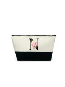 1个字母印花拼接女士手提包/化妆包，教师节礼物，可重复使用手拿包，简约大容量女士旅行化妆包，多功能便携女士礼品，休闲收纳袋，全新购物理想之选，男女通用，情侣款，日常使用，节日，返校季